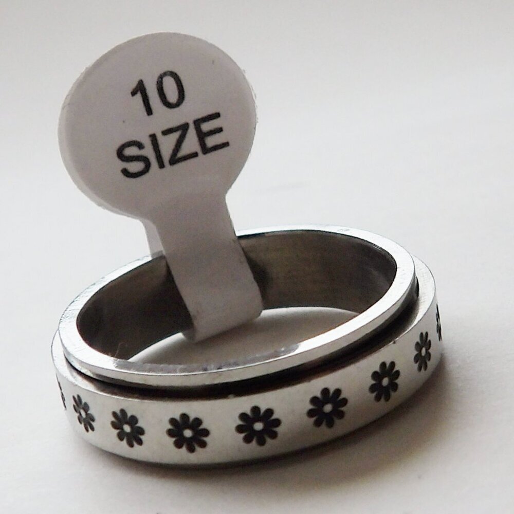 Stainless Steel Spinner Fidget Ring For Anxiety NEW Size 10 Daisy Flower Design - Picture 3 of 4